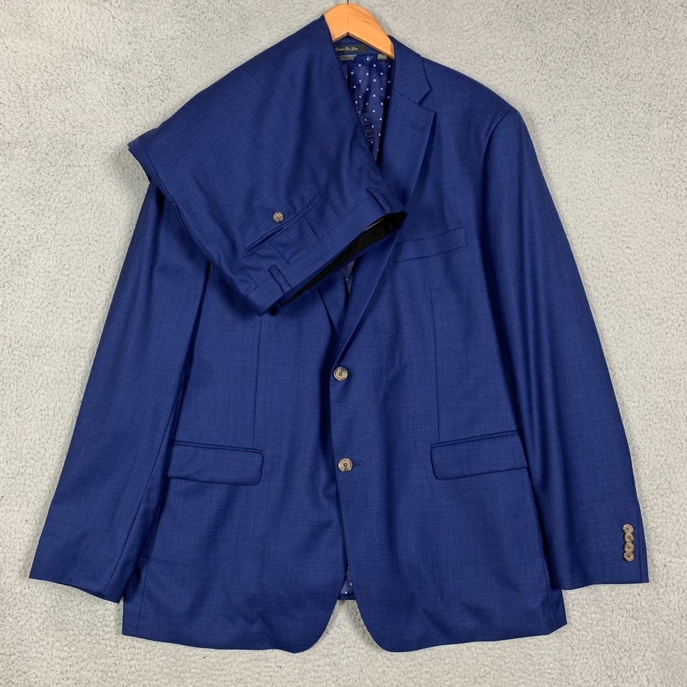 Indochino 2 Piece Suit Custom Size 48L Blue Wool Formal‎ Career 2Pc Pants 43x35